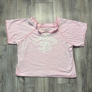 US Vintage Y2K Clearwater Beach Florida‎ Graphic T Shirt Top Pink Short Sleeve